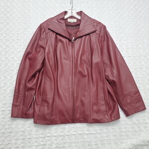 Pelle Studio VTG Womens Leather Jacket 2X Burgundy Full Zip Collared Coat Plus